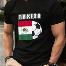 Camiseta de suave para hombre con diseño de la bandera de México y balón de fútbol para aficionados al fútbol y eventos deportivos, regalo perfecto para hombres que aman la selección nacional de México, disfraz de Navidad para hombres, camiseta de manga corta ligera y transpirable para verano - Negro - Ver 6