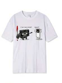 Camiseta de Moda para Hombre| Corte casual regular, patrón geométrico, perfecto para todas las estaciones, talla grande - Blanco - Ver 1