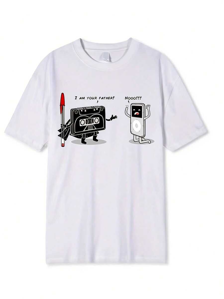 Camiseta de Moda para Hombre| Corte casual regular, patrón geométrico, perfecto para todas las estaciones, talla grande - Blanco - Ver 1