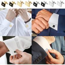 4 Pairs Cufflinks Men Classic Tone Cuff Fashion Men Cufflinks Gold/Sliver Striped Disc Square Rectangle Cuff Business Wedding Party Box Local Shipping - Square Glod Silver - View 5