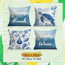 4pcs Ocean Turtle & Shell Decorative Pattern Pillow Covers, Single-Sided Printed Cushion Covers, Suitable For Living Room, Bedroom, Home Decor, All Seasons - Multicolor - View 14