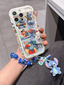 Disney Has Authorized, Phone Case - Chain Set, The Stitch Lilo & Stitch Phone Case Plus A Silicone 3D Or Fluffy Style Stitch Bracelet With Metallic Ring Removable Bracelet, Stitch And Angel Pattern, Compatible With Iphone 17/16/15/14/13/12/11/XS/XR/X Plus Pro Max, Wavy Design Phone Case For Girl, A Stylish Cartoon Summer Phone Case, The Perfect Gift Choice, Phone Protection, Durable Phone Cover, Great Gift For Friends And Family - Kiểu trắng B - Xem 2