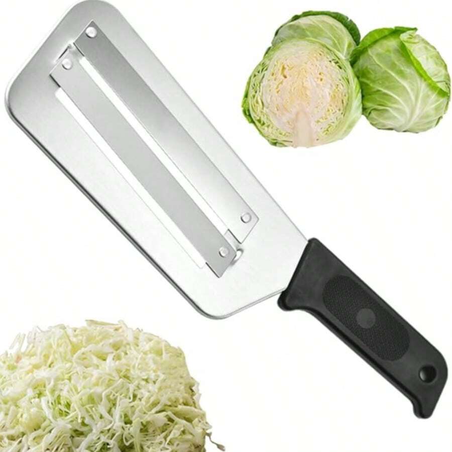 1pcs Stainless Steel Double-Layer Slicer, Kitchen Vegetable Knife Shredder Slicer Chopper, Cabbage Cutter Cabbage Shredder For Coleslaw Cabbage Slaw Chopper Knife (Black) - 黑色 - 查看 1