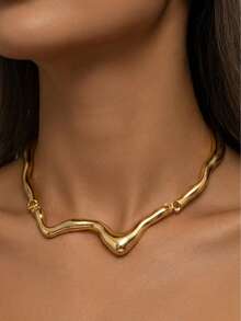 Conjunto Feminino Colar + Brincos Ondulados – Estilo Luxo Minimalista Dourado/Prata - Dourado - Visão 4