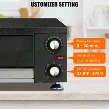 Horno Eléctrico para Pizza de Sobremesa – 12" Acero Inoxidable, Horno de Pizza de Una Solapa con Temporizador y Bandeja Extraíble, Calefacción Dual, Ideal para Restaurante y Cocina en Casa, 110V 1100W, Negro - Negro - Ver 5