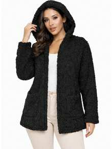 Women's Teddy Animal Print Hooded Jacket – Leopard Style With Fur Pockets - Everyday Wear - màu đen - Xem 4