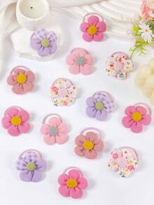 10个淡紫色3D花朵发圈，高品质五瓣花朵弹力发绳，可爱发饰，适合女孩日常舒适佩戴 - 彩色 - 查看 4