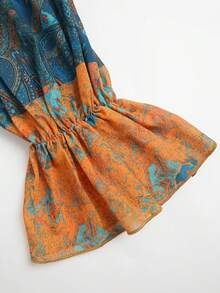 Áo kiểu voan in họa tiết Paisley mới năm 2026, cổ chữ V, thắt nơ phía trước, dáng rộng, tay loe, phong cách bohemian, tay dài, phù hợp cho lễ hội âm nhạc, và cả những dịp nghỉ mát với người có vóc dáng mũm mĩm. - Nhiều màu - Xem 7