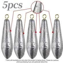5pcs New Willow Leaf Shaped Lead Sinkers With Rings, Non-Damaging Grooved Lead Weights - Silver - View 11