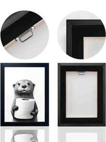 1pc Frameless Black And White Bathroom Wall Art, Raccoon Handprint Pattern Interesting Bathroom Decor - 222 - View 3