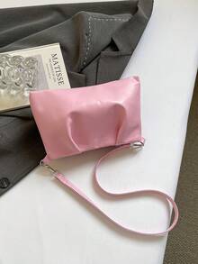 时尚纯色单肩包，百搭女士单肩包，褶皱云朵设计，春夏新款，购物袋，优雅休闲居家通勤包。 - 粉色 - 查看 6