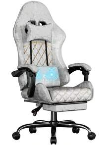 HLDIRECT Gaming Chair With Massage Lumbar Pillow, Breathable Felt Fabric, 90-135° Reclining, Linkage Armrests, Footrest, Ergonomic Office Chair For Adults - Bạc - Xem 2