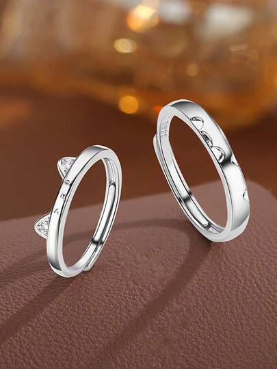 1 chiếc nhẫn hở độc đáo thiết kế hình mèo và chó, phong cách hoạt hình tối giản, dễ thương và đa năng.