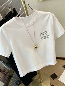 Limited Edition Printed Fitted Y2K Style Women T-Shirt | "I'm Not Perfect" - Casual Crew Neck Short Sleeve Top, Fashionable For Spring/Summer - White - View 2