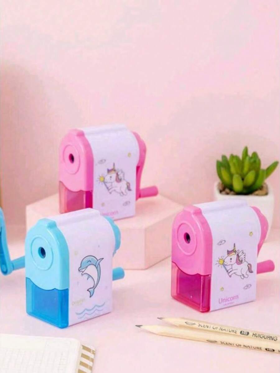 4件套手摇式削笔器（1个削笔器+3个橡皮擦），学生儿童桌面手动削笔器，便携式可爱文具用品，适合学校和家庭使用，返校礼物