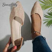 Breezelady Women's Beige Textured D'Orsay Flats – Crafted With A Woven, Linen-Like Textured Upper And A Sleek Pointed Toe, These D'Orsay Flats Feature A Cushioned Insole For All-Day Comfort. The Lightweight, Flexible Design Makes Them Ideal For Office Wear, Brunch Dates, Or Casual Outings. Pair With Tailored Pants, Dresses, Or Skirts For A Polished, Modern Look. - 亞麻 - 查看 3