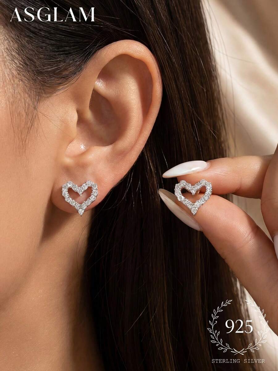 1 par de elegantes y de moda pendientes de plata de ley 925 con tono dorado y circonita cúbica blanca, adecuados para aniversario, regalo de cumpleaños - Plateado - Ver 1