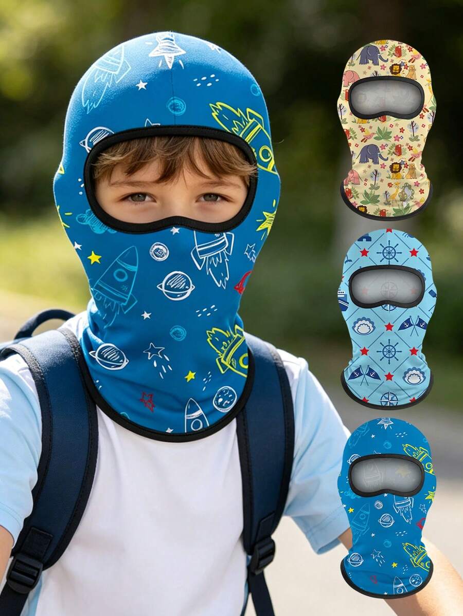 1 pieza Máscara facial cálida para niños - Máscara facial completa transpirable con protección solar adecuada para ciclismo y deportes al aire libre - 1 pieza de estampado para niños - Ver 1