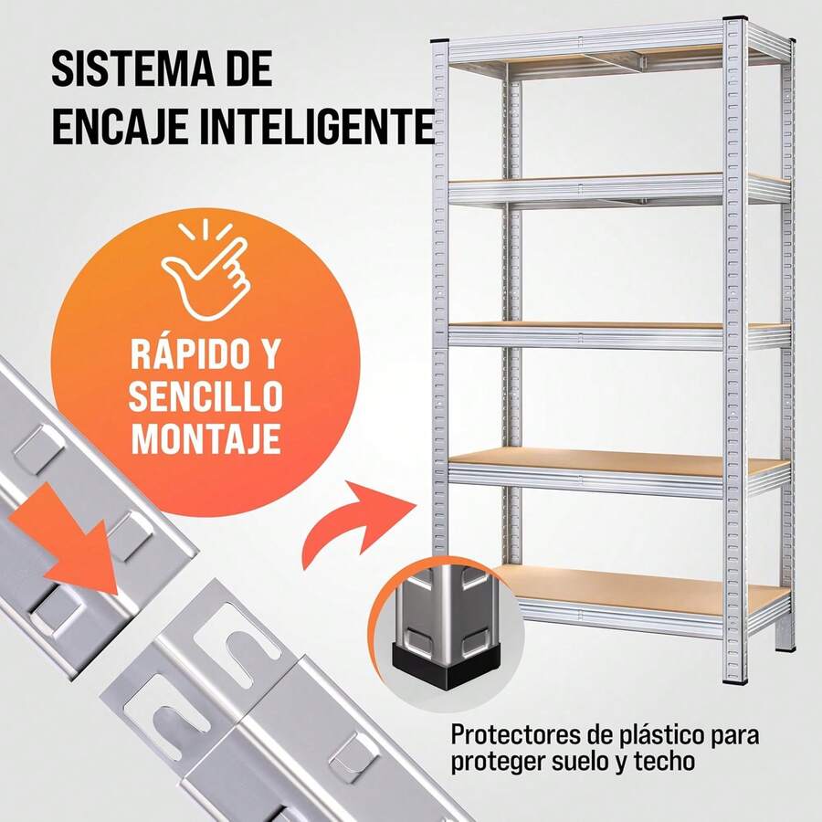 2 unidades de estanterías metálicas galvanizadas de 180x90x40cm con 5 baldas ajustables, estantes modulares de alta carga (1750 kg) para garaje, trastero y cocina - Ver 1
