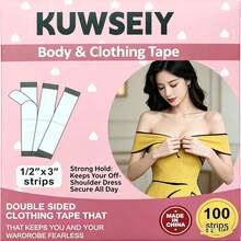 100 Strips Double Sided Body & Clothing Tape, 1/2"X3" Invisible Fashion Tape For Clothes, Perfect Gift For Friends, Top Gift Choice For Birthdays, Christmas, Mother's Day & All Festivals, Strong Hold No-Show Tape For Dresses, Bra, Necklines & All Fabrics, Wardrobe Emergency Essential For All Occasions - A - View 4