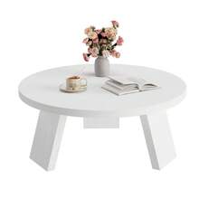 Mesa de centro redonda moderna con patas inclinadas – Mesa central circular de madera para sala de estar o dormitorio – Mesa auxiliar pequeña de estilo rústico – Fácil de montar - Mesa de centro con patas inclinadas y estructura empalmada - Ver 2