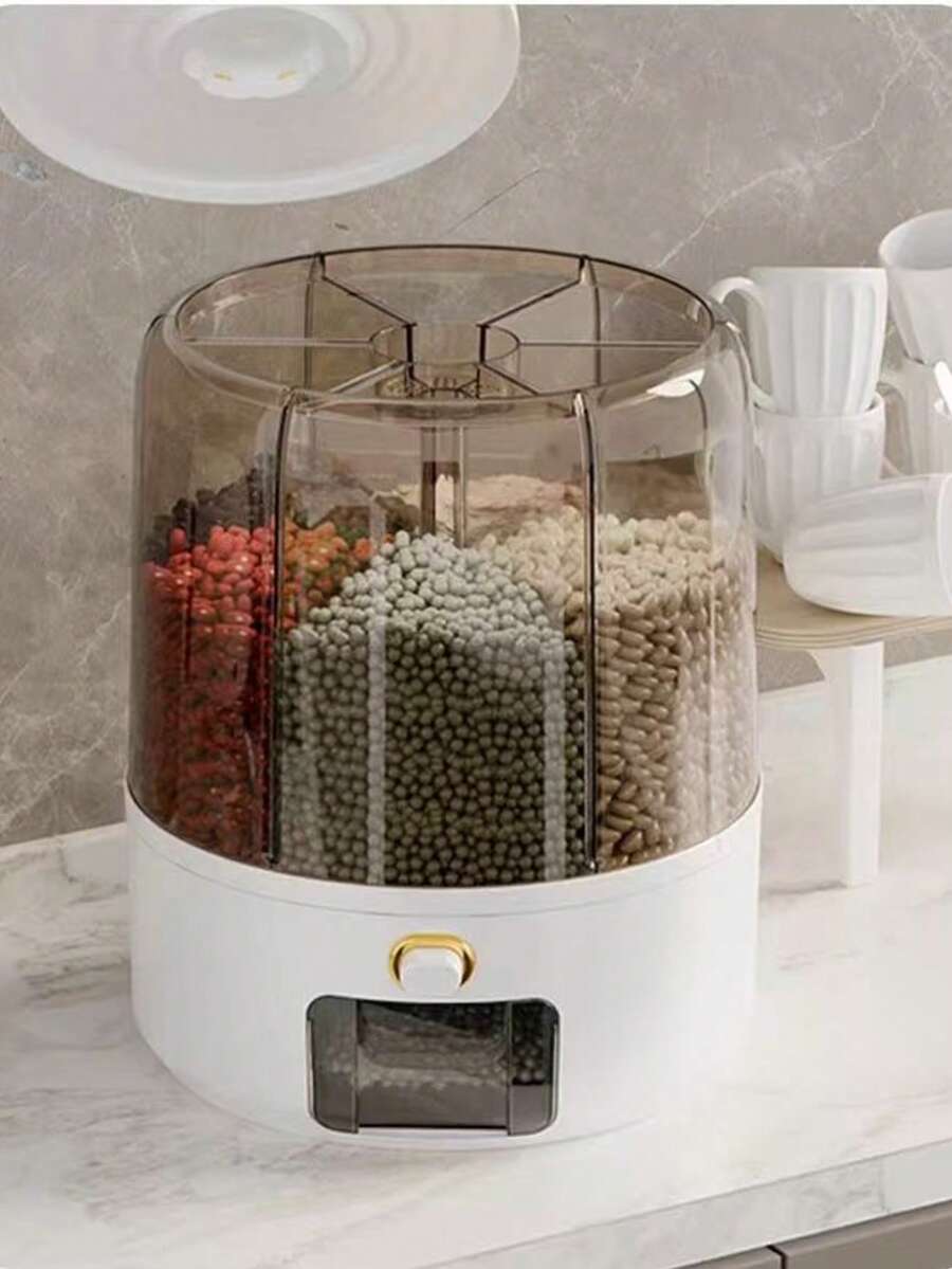 360° Rotating Rice Storage Container, Airtight And Moisture-Proof For Household Use, Suitable For Storing Grains, Rice, Candy, Coffee Beans And More - White - View 1