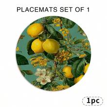 A Circular Placemat Featuring Fresh Lemon, Green Leaves, And Water Droplets, Suitable For Use In Spring, Summer, Autumn, And Winter. It Adopts A Multi-Color Pattern Design And Is Woven From 100% Polyester Fiber. - Multicolor - View 18