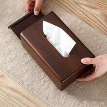 1pc Wooden Tissue Box, Tissue Box Cover, Napkin Holder, Rectangular Tissue Dispenser, Bathroom Tissue Storage Box, Desktop Tissue Rack, Christmas Gift, Home Decor, Bathroom Accessory - Multicolor - View 5