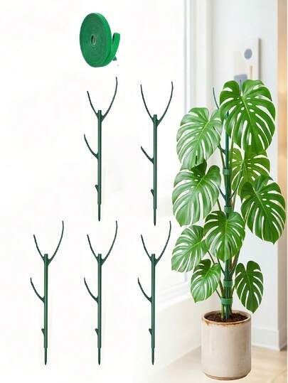 Monstera Plant Support Stakes, 5 Support Stakes And 1 Roll Of Hook And Loop Fastener / 10 Support Stakes And 2 Rolls Of Hook And Loop Fastener, Stackable Tall Stakes With Hook And Loop Fastener Ties, Specifically Designed For Climbing Plant Stem