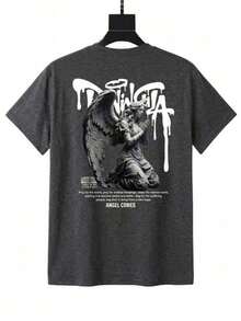 Camiseta Oversize Ángel Orante Estilo Grunge Streetwear Hombre,Camiseta Gráfica Ángel con Alas Diseño Artístico Street Style Negro,Camiseta Hombre Ángel Orante Estudio Callejero Moda Mexican - Gris - Ver 2
