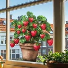 1pc Strawberry Potted Plant Window Sticker, Cute Strawberry Greenery Glass Decal, Self-Adhesive Removable No Residue - Multicolor - View 3