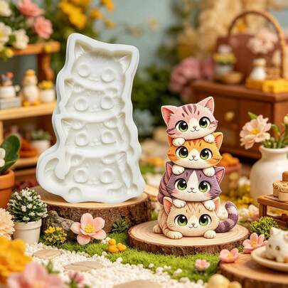Stackable Cat-Shaped Silicone Candy Mold, Easy-To-Clean Christmas Cat Chocolate Fondant Mold, Multi-Functional Silicone Mold, Suitable For Holiday Party Dessert Decorations, Making Creative Cupcake Toppings, Cookies, Dough, Jelly, Chewing Gum, Pudding, Resin Crafts, Clay, Soap, Pendants, Keychains