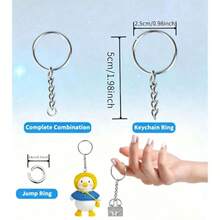 100-Piece Keychain Making Tool Kit, Complete Set Includes 50 Stainless Steel Keychains & 50 Jump Rings, DIY Pendant Chains With Double-Layer Large Round Rings, Creative Keychain Accessories - Multicolor - View 3