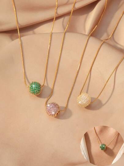 Naszyjnik z wisiorem z okrągłej kulki ze stali nierdzewnej, pozłacany, minimalistyczny i elegancki, damski naszyjnik typu choker, łańcuszek z kości węża w kolorze jadeitu, biały z kryształkami górskimi, różowy z motywem kwiatu wiśni, modny dodatek na prezent urodzinowy, na imprezę, do codziennego noszenia