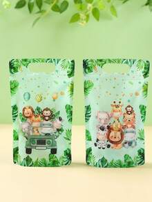 25个丛林动物主题礼品袋，可独立站立的卡通动物图案3D袋，适用于婴儿派对装饰、糖果零食袋、丛林动物主题生日派对装饰、丛林探险派对装饰、生日婚礼礼品包装袋、派对回礼 - 叢林動物 - 查看 8