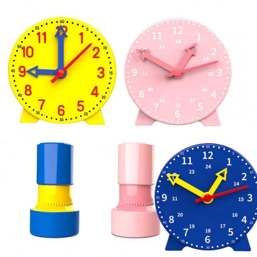 Modelo de reloj de aprendizaje con juego de sellos de reloj, herramienta de enseñanza de cognición del tiempo, ayuda de enseñanza auxiliar, herramienta de práctica de tiempo, suministros de demostración de enseñanza en el aula, conjunto de práctica de cognición del tiempo - A - Ver 1