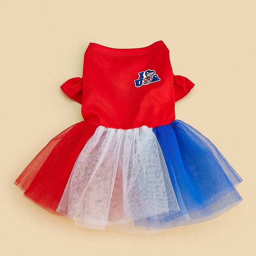 1pc Cute Colorful Dress For Pets In Spring, Cartoon Minimalist Casual Outfit For Cats And Dogs, Red And Blue Classic Star Elements, Soft Fabric With Adjustable Straps Suitable For Small Dogs Like Teacup Poodle, Yorkshire Terrier, Chihuahua - Multicolor - View 1