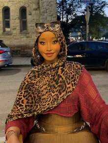 1pc Women's Scarf, Bohemian Leopard Print Headscarf, Lightweight & Breathable, Suitable For Daily Wear - Nâu 2 - Xem 5