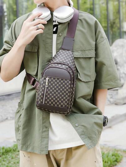 Men's New Fashion Versatile One Shoulder Diagonal Chest Bag, Collegiate Style Phone Small Backpack