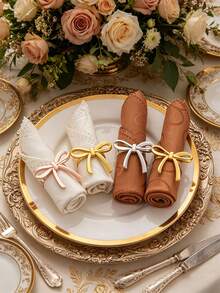 1pc/4pcs Elegant Bow Napkin Rings, Hotel Restaurant Tabletop Decor Napkin Rings, Suitable For Weddings, Graduation Parties, Birthday Parties, Banquets, Available In Gold, Silver, Rose Gold And Matte Gold, Fashionable Elegant Metal Napkin Rings - Multicolor - View 2