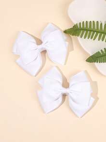 2pcs White Satin Bow Hair Clips, Double-Layer Satin Bow Fashion Hair Clips, Alligator Clips And Hair Pins, Suitable For Weddings, Summer And Daily Wear - Multicolor - View 4