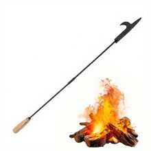 Heavy Duty Wrought Iron Fire Pit Tool With Wooden Handle And Hook, Suitable For Campfire, Fireplace, Indoor And Outdoor Use - B - View 3
