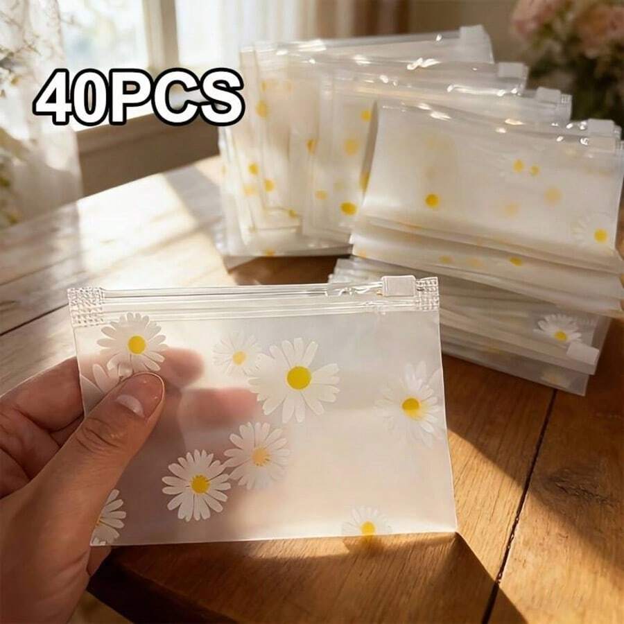 创意雏菊透明磨砂拉链袋，适合收纳珠宝和小饰品