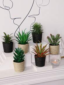 Bộ 3 chậu cây giả mini hình cây mọng nước nhiệt đới, chậu đan bằng rơm màu trắng, đường kính 6,5 cm / 2,55 inch, trang trí bằng dây rong biển, làm từ chất liệu PE. Hoàn hảo để trang trí bàn làm việc, ký túc xá sinh viên và văn phòng. Những chậu cây giả này cũng lý tưởng để trang trí nhà cửa, làm cảnh quan, trang trí tiệc/ngày lễ và trang trí tiệc sinh nhật. - Nhiều màu-A - Xem 1