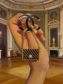 Black Enamel Bag Charm With Pearl Tassel Brooch For Women - Multicolor - View 2