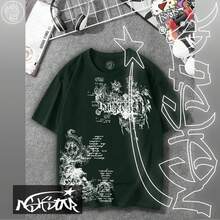 Premium 100% Cotton T-Shirt ASHSTAR "Gothic Y2K" - 墨綠色 - 查看 1