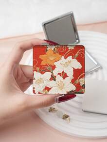 1pc Countryside British Style Ditsy Floral Foldable Compact Mirror, Lightweight Portable PU Leather Suitable For All Occasions, Featuring Delicate Floral Prints Such As Rose, Lily, Sunflower, Peony - Multicolor - View 8