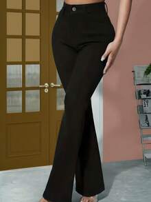 Women's High-Waisted Flare Jeans With Lycra Stretch, Shaping, Butt-Lifting, Bell-Bottom Style - 黑色 - 查看 3