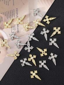 20pcs Gold & Silver Tone Alloy Cross Nail Art Decorations, Y2K Metallic 3D Cross Nail Gems, Punk Style Multipurpose DIY Decor, Shiny Cross False Nail Art Accessories Nail Charms - Multicolor - View 5