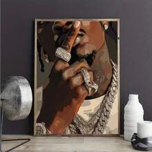 1pc Hip Hop Rapper Portrait Art Print, Streetwear Style Wall Decor, Urban Music Artwork, Rap Culture Poster, Room Decor - Multicolor - View 2